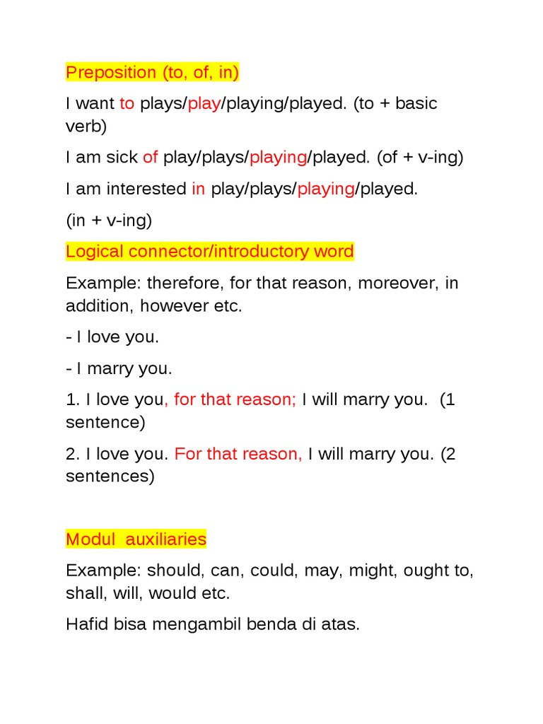 Preposition (To, Of, In) To Play of Playing in Playing | PDF | Language ...