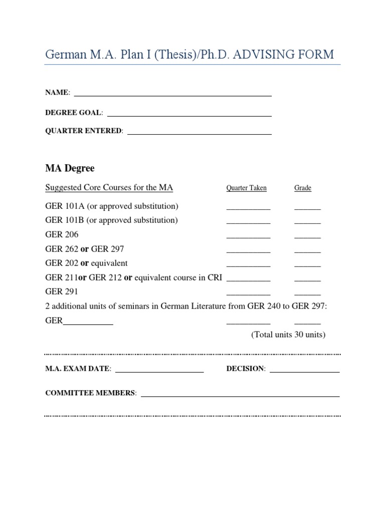 Ger Checklist - Plan I Thesis Option | PDF | Computers