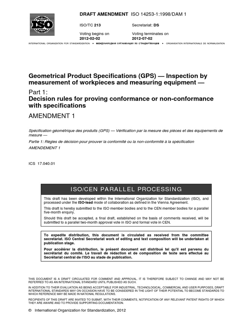 ISO 14253 1 1998 DAmd 1 E Character PDF Document | PDF | International ...
