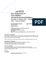 Edexcel GCE: 6671 Pure Mathematics P1 (New Syllabus) Advanced/Advanced Subsidiary