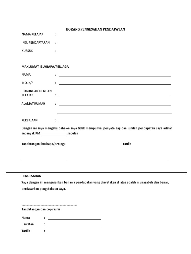 Surat Pengesahan Pendapatan Pdf
