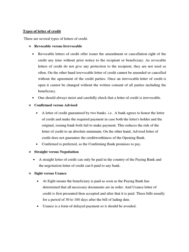 letter of credit | Letter Of Credit | Credit (Finance)