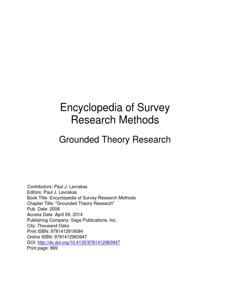 Encyclopedia Of Survey Research Methods Grounded Theory - 