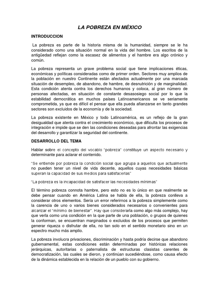ENSAYO DE LA POBREZA EN MÉXICO | Pobreza | Pobreza e indigencia