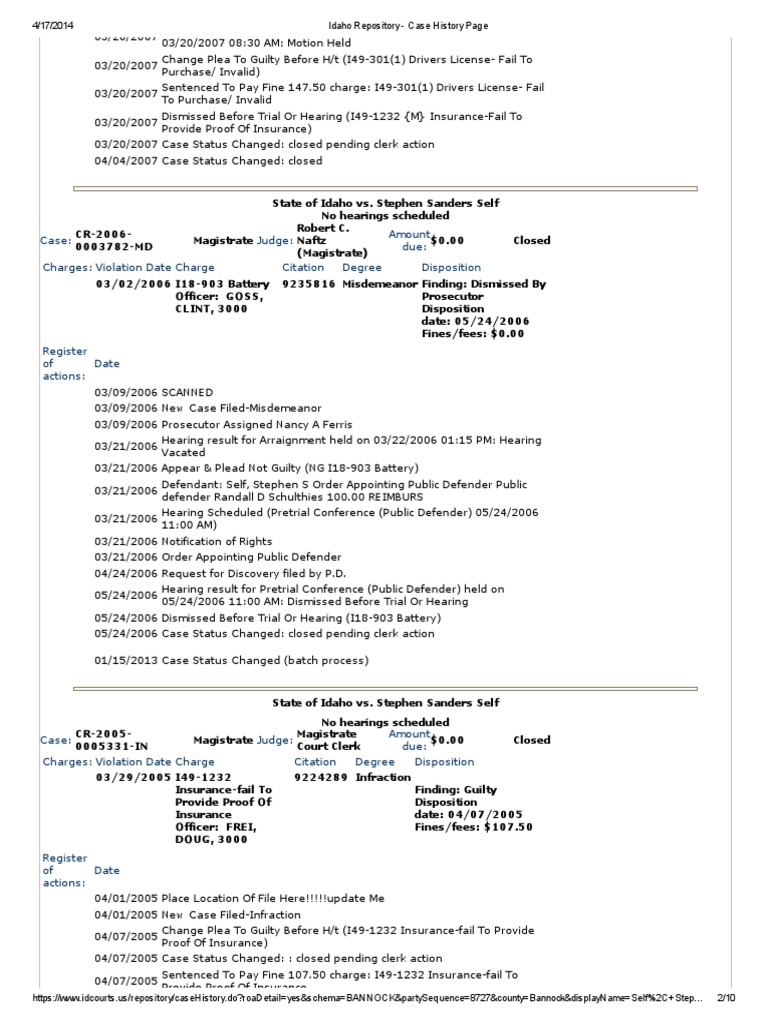 Idaho Repository Case History Page Mine PDF Plea Magistrate