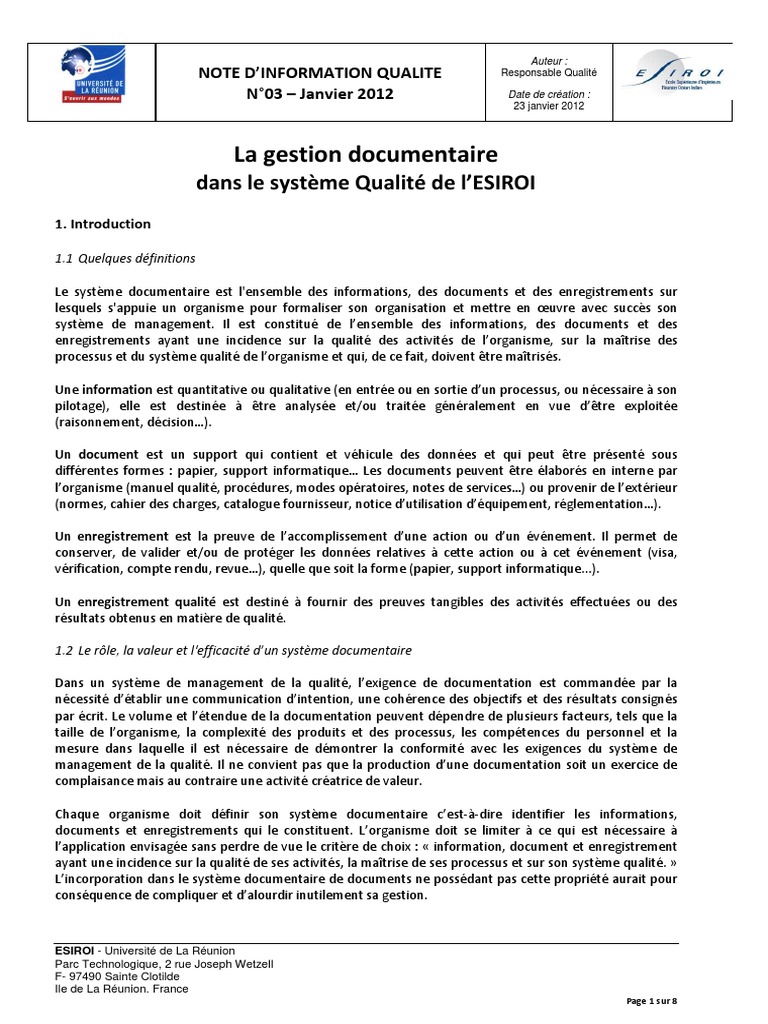 Gestion Documentaire Dan Un SMQ | PDF | La gestion des dossiers ...