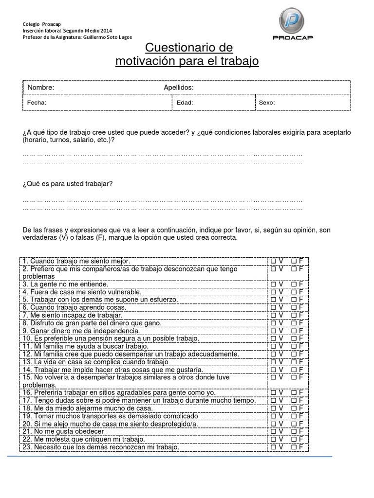 Cuestionario de Motivacion para El Trabajo | PDF | Behaviorismo ...