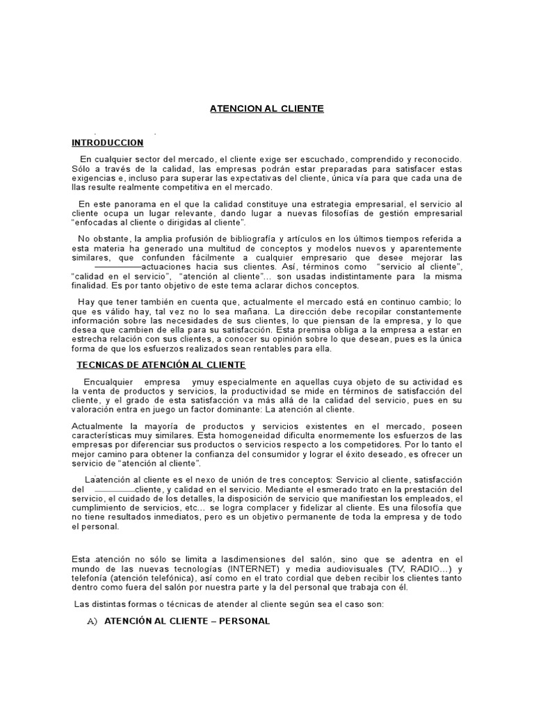Claves para una Atención al Cliente Efectiva | PDF | Servicio al ...