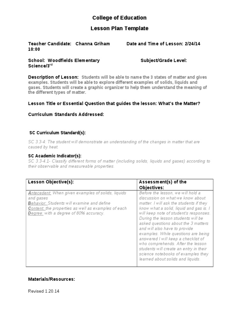 3 States of Matter Lesson Plan | PDF | Education Theory | Communication