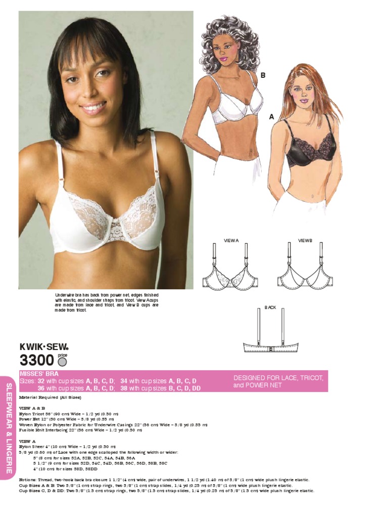 Kwik Sew Pattern Bra, (32 with cup sizes: AA, A, B, C, D)