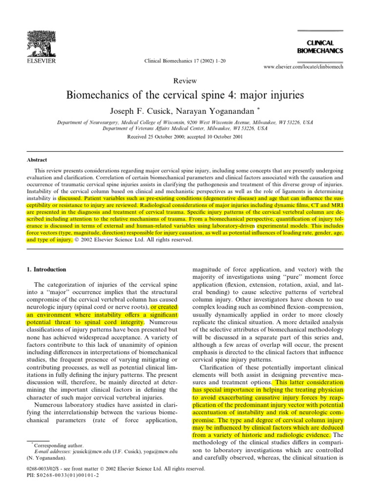 Biomechanics of the Cervical Spine 4 Major Injuries | Vertebral Column