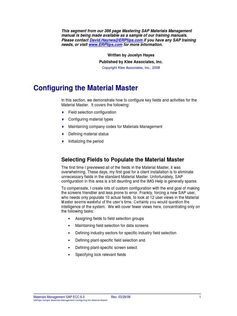 ERPtips SAP Training Manual SAMPLE CHAPTER From Materials Management |  Valuation (Finance) | Copyright