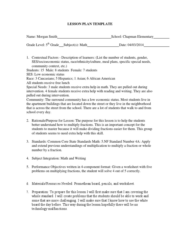 5th Grade Fraction Multiplication Lesson Plan | PDF | Fraction ...