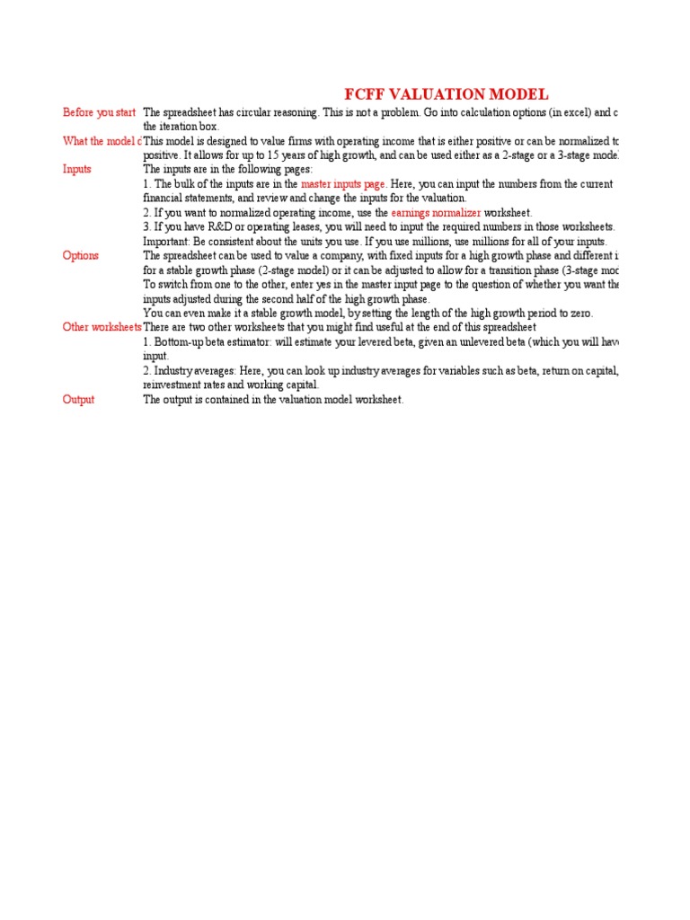 FCFF VALUATION MODEL: STEP-BY-STEP GUIDE | PDF | Cost Of Capital | Book ...