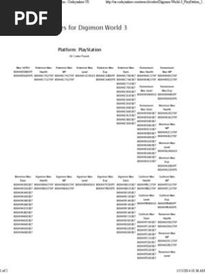 Cheat Codes For Digimon World 3 On Playstation Codejunkies Us Pdf