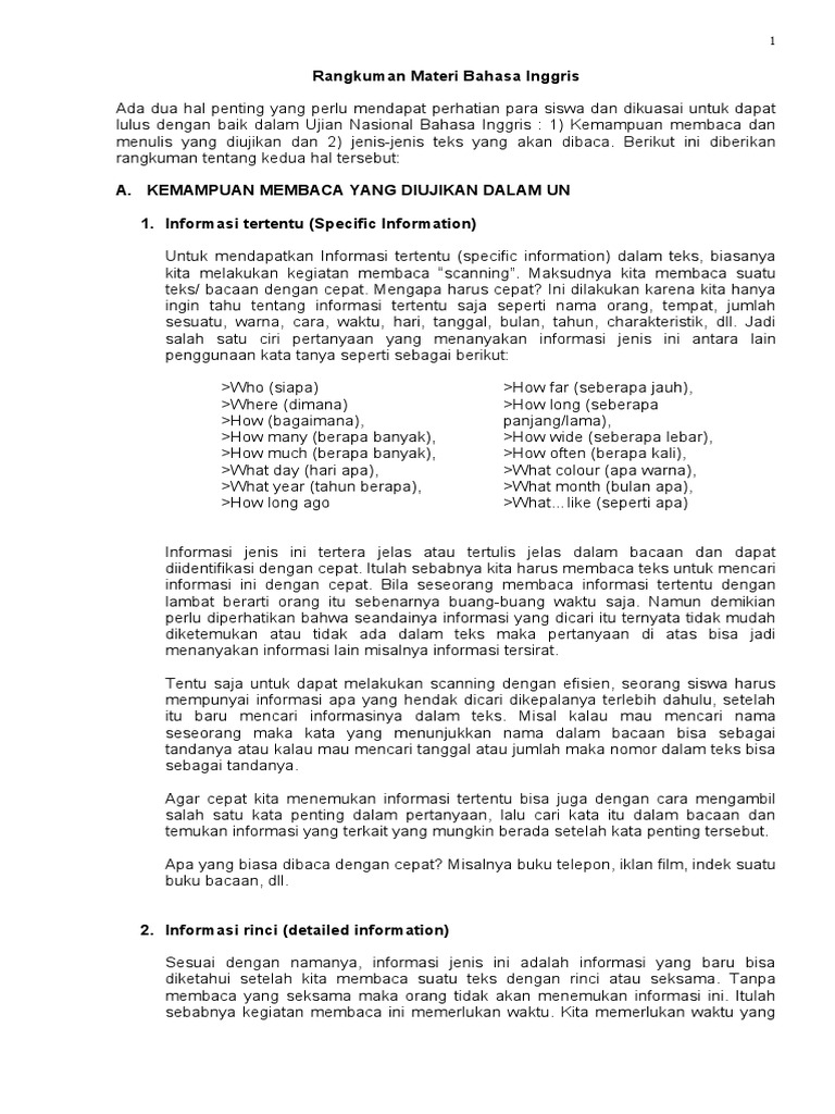Strategi Membaca Efektif UN Bahasa Inggris | PDF