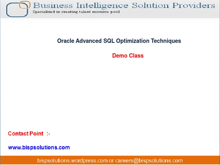 Oracle Advanced SQL Optimization Techniques: Demo Class | PDF