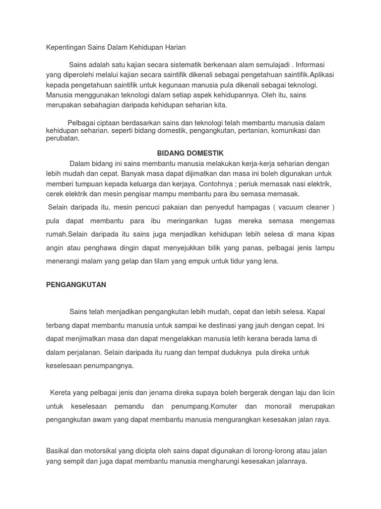 Kepentingan Sains Dalam Kehidupan Harian  PDF