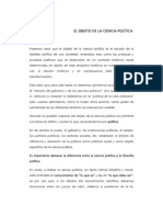 Objeto de La Ciencia Politica. Politica PDF