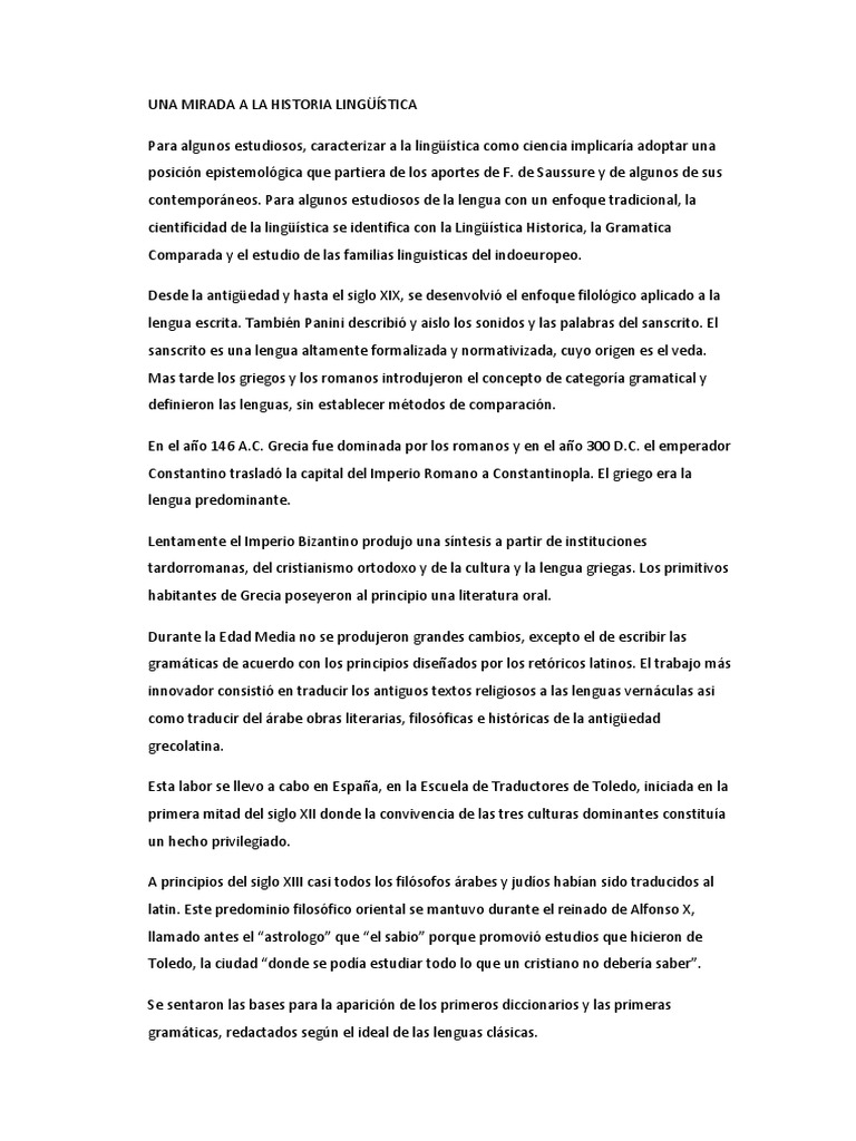 Historia de la Lingüística: Evolución y Teorías | PDF | Lingüística ...
