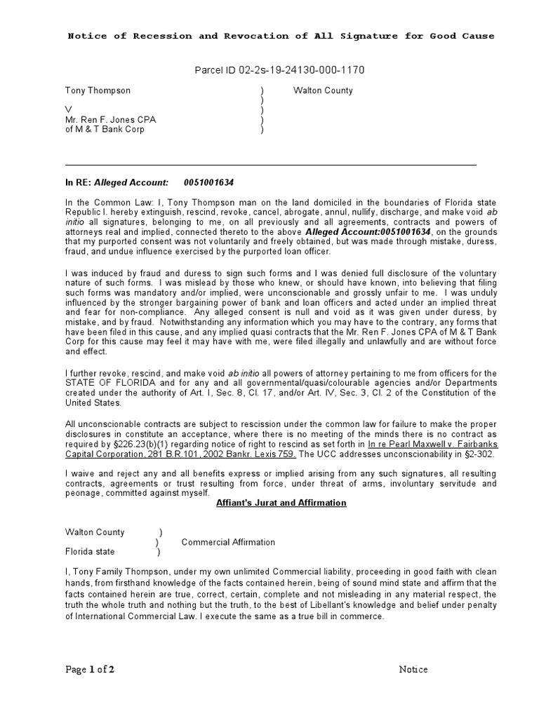 2-Notice of Rescission Tony | PDF | Contract Law | Private Law