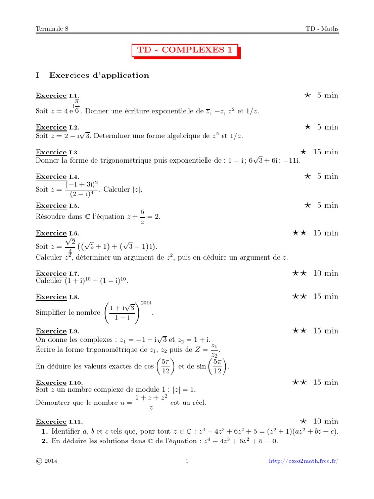TD Nombres Complexes | PDF | Nombre complexe | Fonction exponentielle