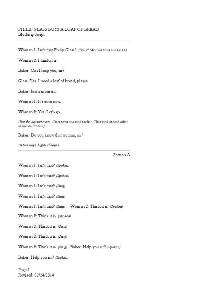 Philip Glass Buys Bread: A Script | PDF | Staple Foods | Baked Goods