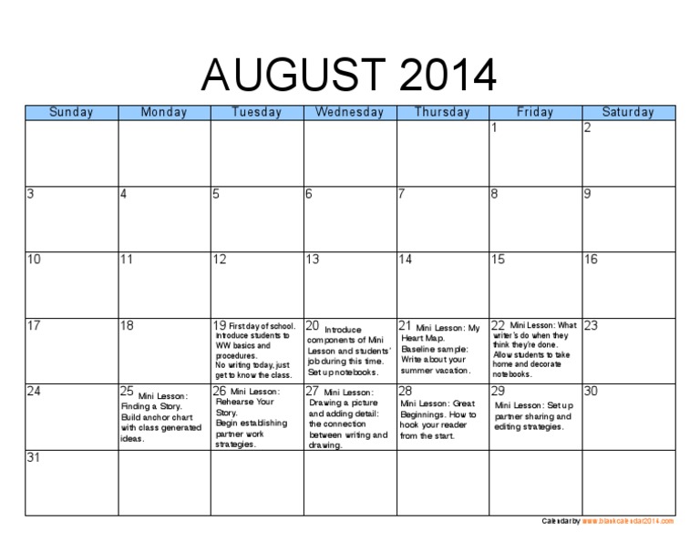 August Calendar | PDF | Social Science