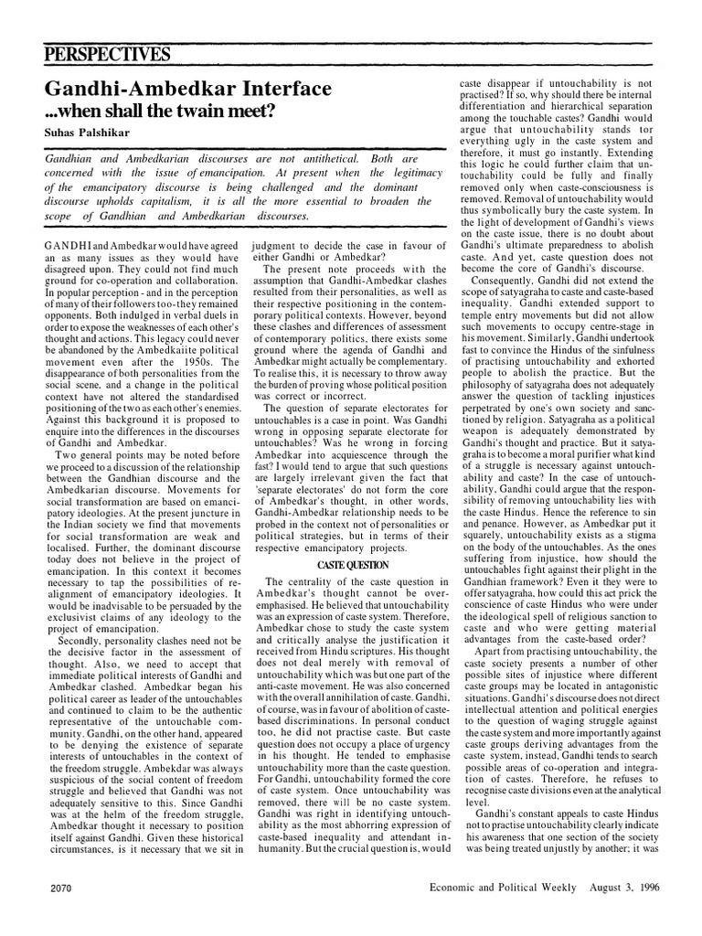 PERSPECTIVES - Gandhi - Ambedkar Interface | PDF