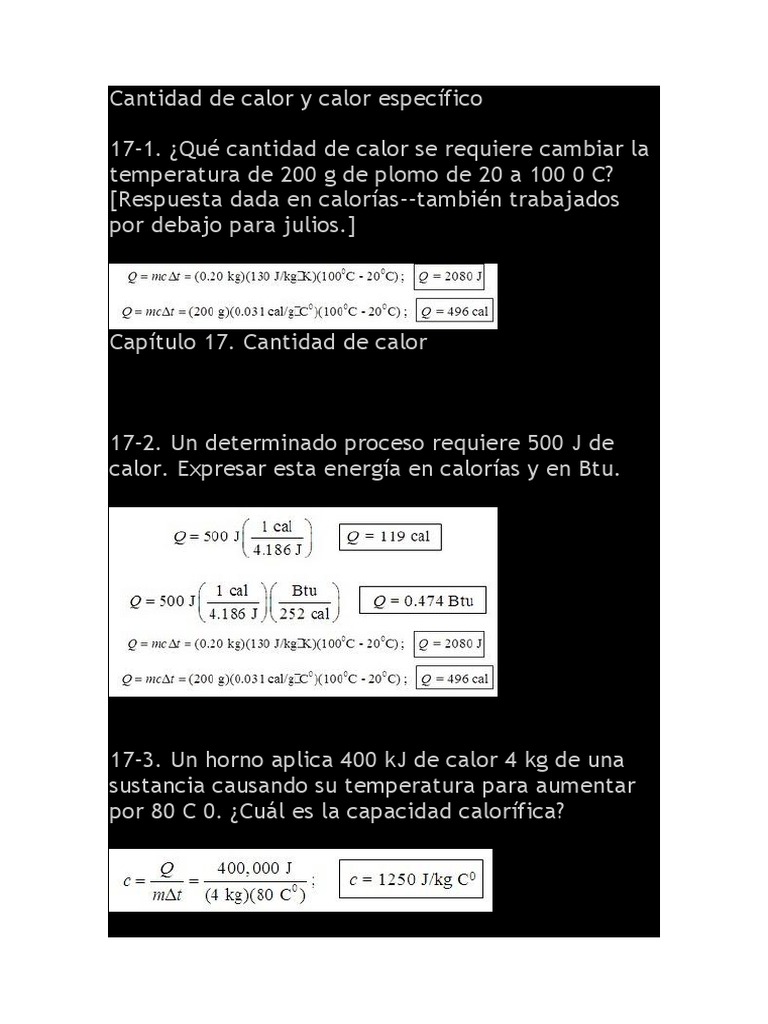 Cantidad De Calor Y Calor Especifico Calor Temperatura
