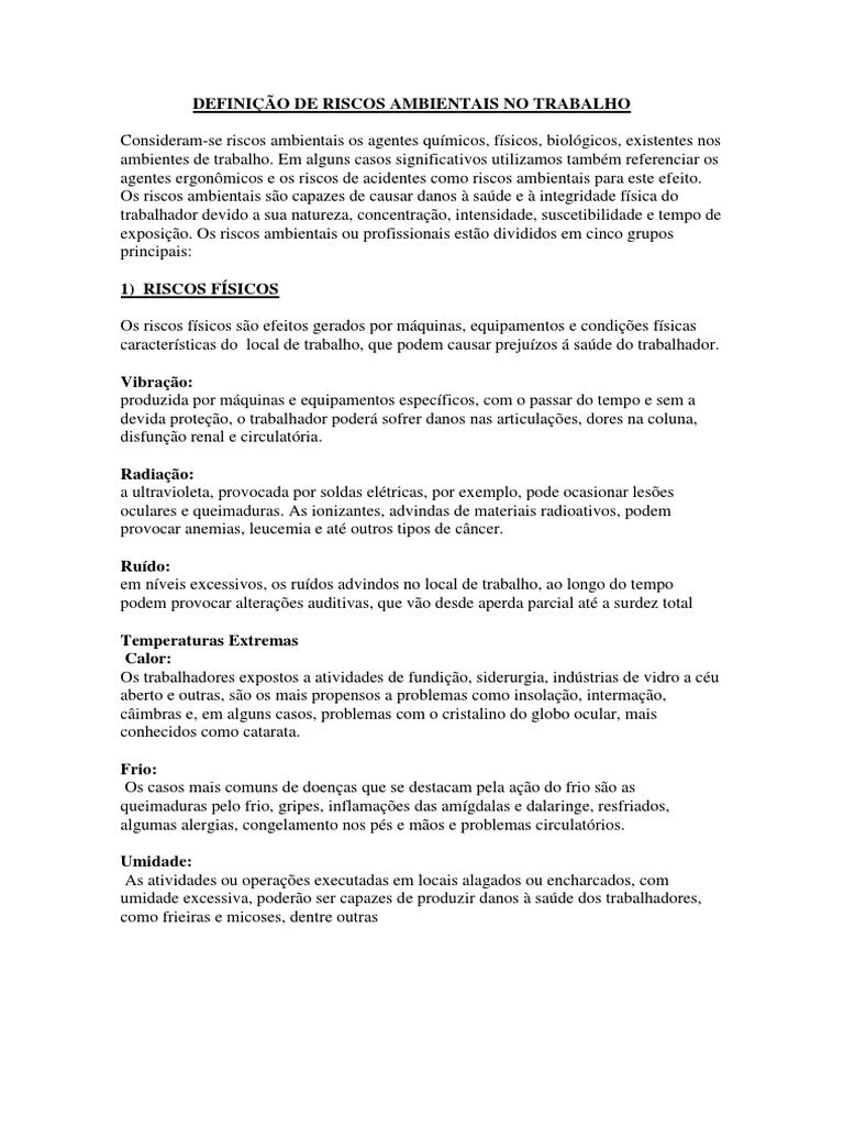 Definição de Riscos Ambientais No Trabalho | PDF | Queimadura ...
