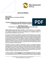 NOM_HR100114 Proyecto Constancia - Anuncia Mineralización de Alta Ley Au-Cu