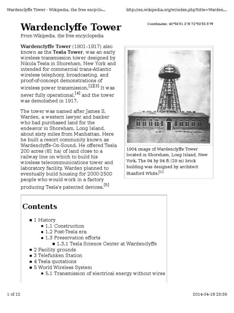 Wardenclyffe Tower Pdf Nikola Tesla Electrical Engineering
