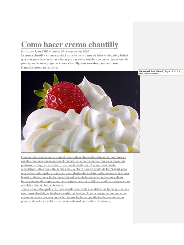 Como Hacer Crema Chantilly Pdf Crema Postres