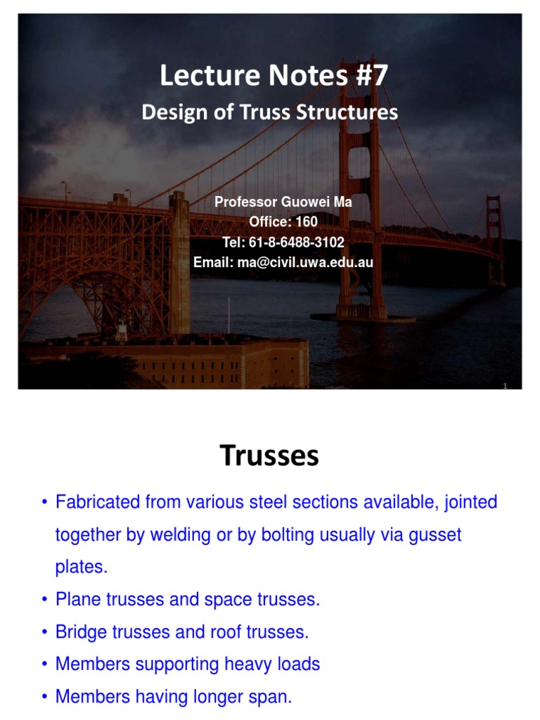 Lecture Notes 7 Design Of Truss I Pdf Truss Civil Engineering