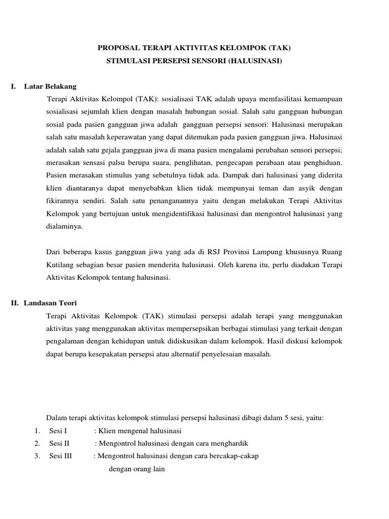 Contoh Proposal Terapi Aktivitas Kelompok Halusinasi