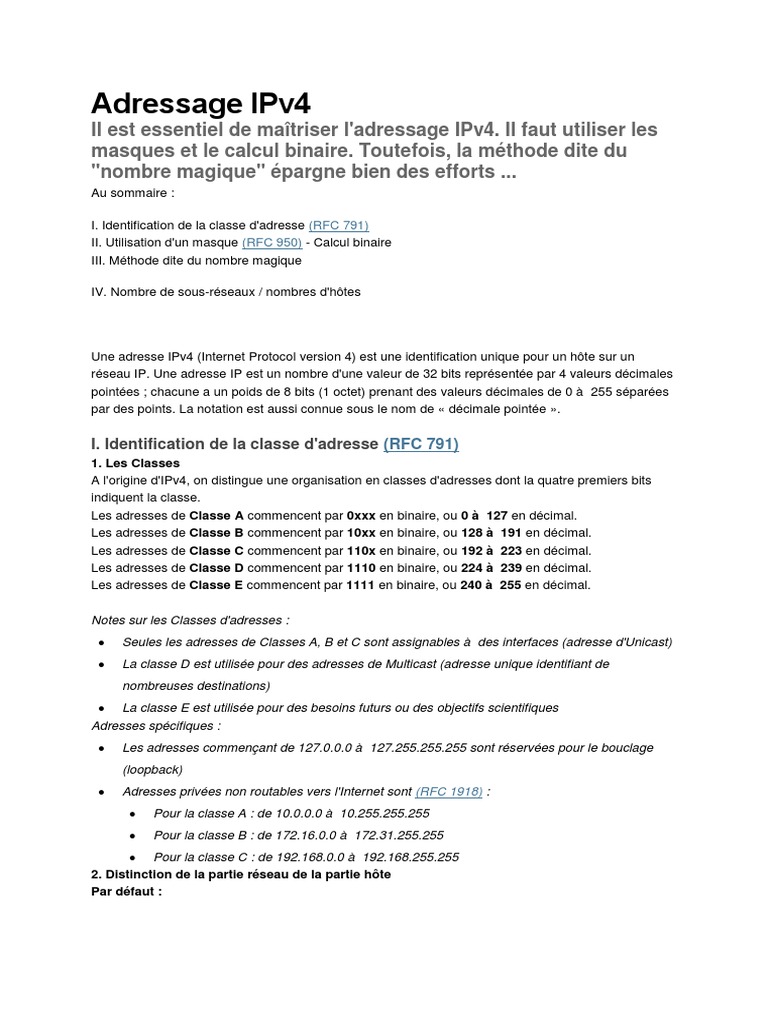 Adressage IPv4 Classful | PDF | Adresse IP | Réseau étendu