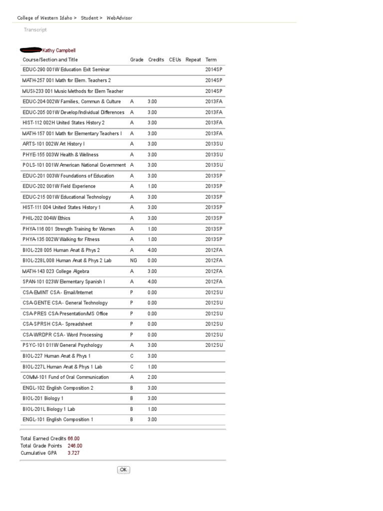 CWI Student Transcript Summary | PDF