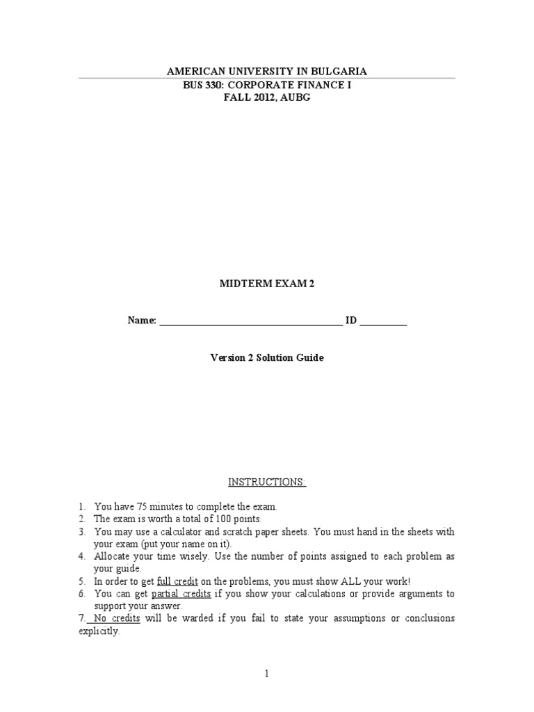 AUBG BUS 330 Midterm Exam 2 Solutions | PDF | Emergence | Money