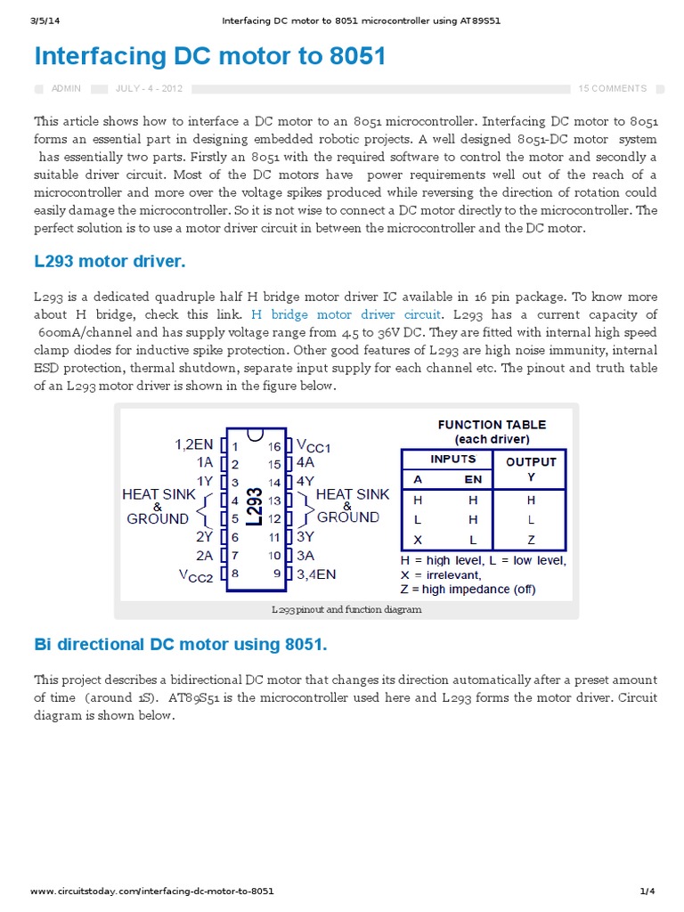 Interfacing DC Motor To 8051 Microcontroller Using AT89S51 | PDF ...