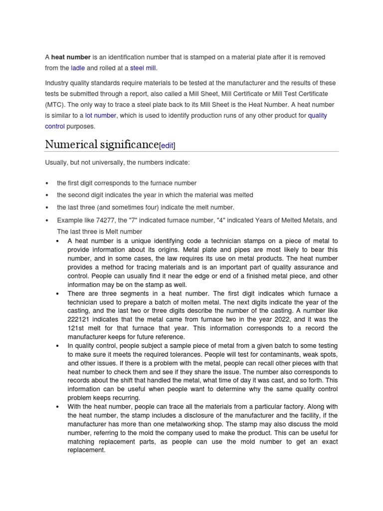 heat number Steel Mill Structural Steel