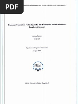The Grammar Translation Method In Bangladesh Language Education