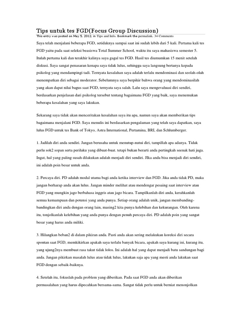 Tips Untuk Tes Fgd Focus Group Discussion Tips And Info Permalink 34 Comments