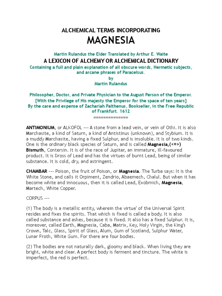 Alchemical Terms Incorporating Magnesia | PDF | Alchemy | Nature