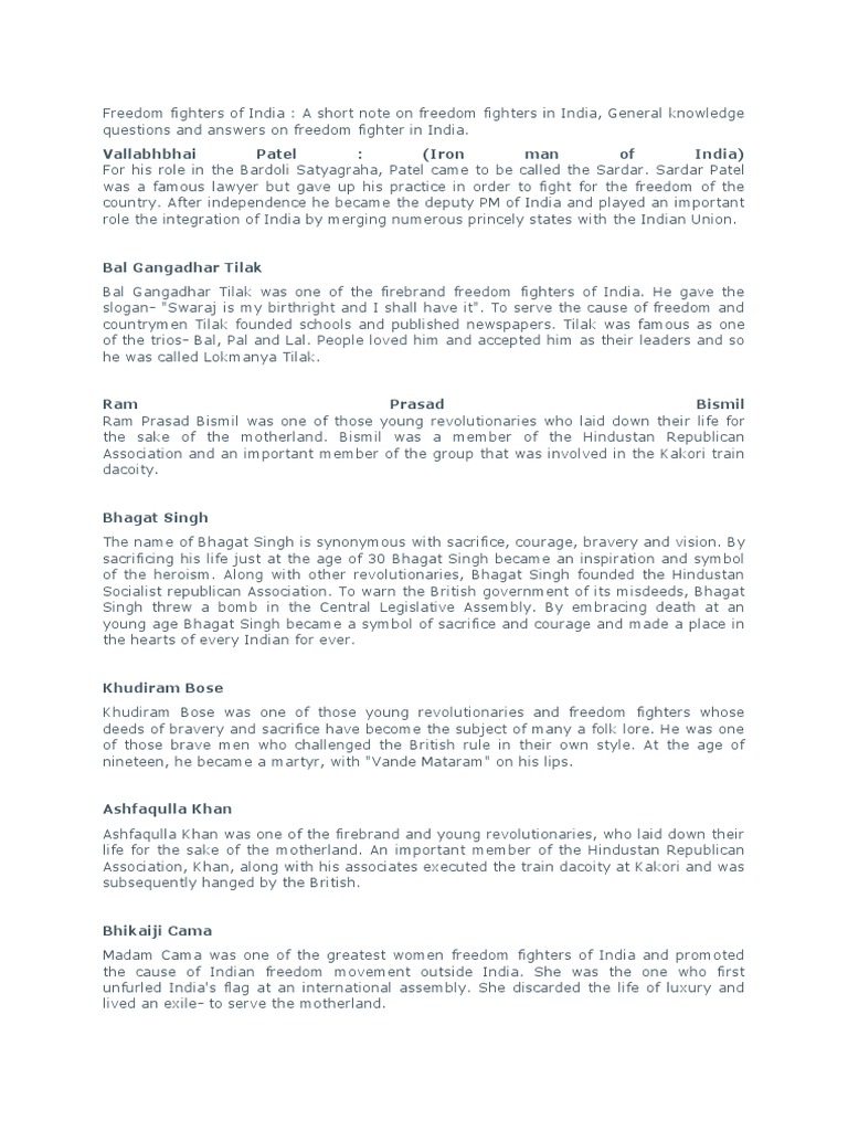 Freedom Fighters of India | PDF | Indian Independence Movement | Indian ...