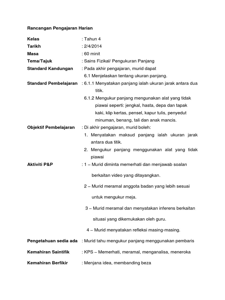 Ukuran Panjang Tahun 4 Hanim Pdf