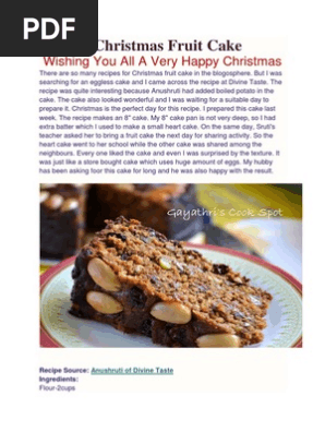 Eggless Christmas Fruit Cake PDF Cakes Baking