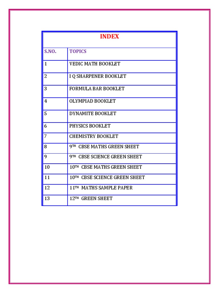 Index of Educational Booklets | PDF