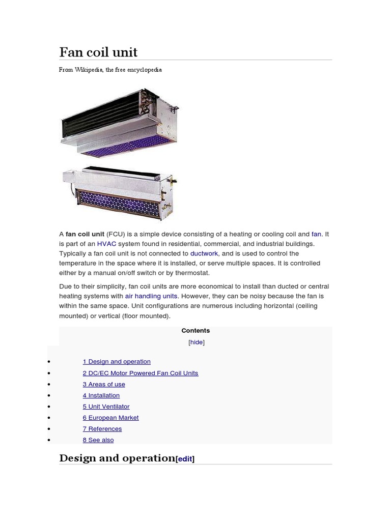 Fan Coil Unit: Design and Operation | PDF | Electromechanical ...