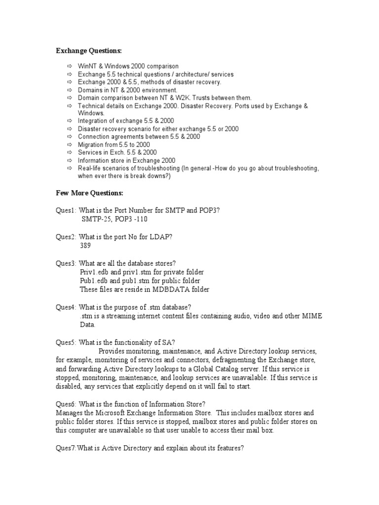 Exchange Questions, Interview | PDF | Computer Networking | Internet ...